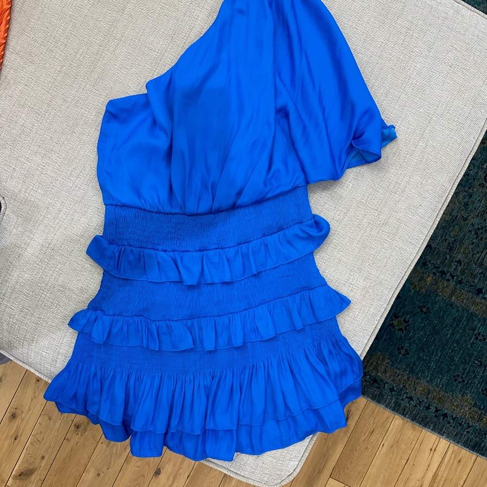 Vibrant Blue Ruffled One-Shoulder Dress